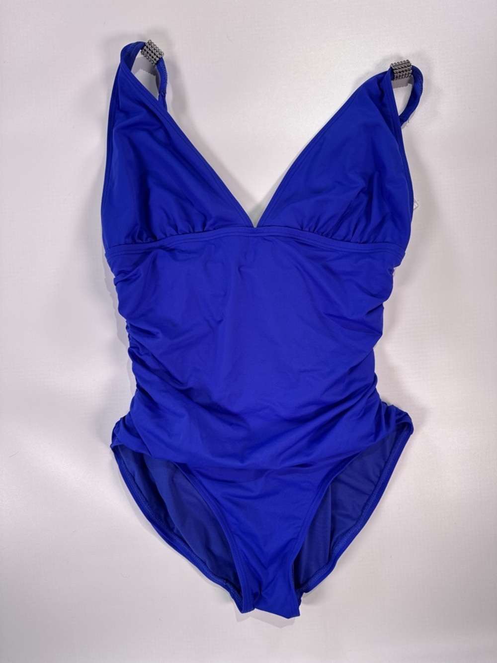Carmen Marc Valvo One Piece Swimsuit Ruched Tummy Control Blue 12 - Picture 2 of 11